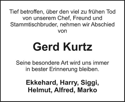 Traueranzeigen Von Gerd Kurtz Nordbayerischer Kurier