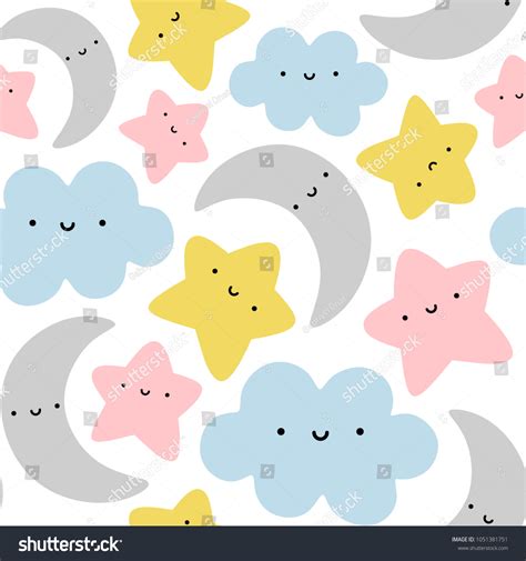 Moon Cloud Stars Cute Seamless Pattern Stock Vector Royalty Free