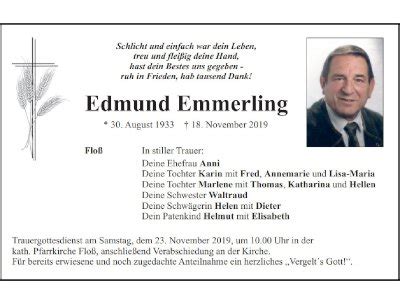 Traueranzeige Edmund Emmerling Floß OberpfalzECHO