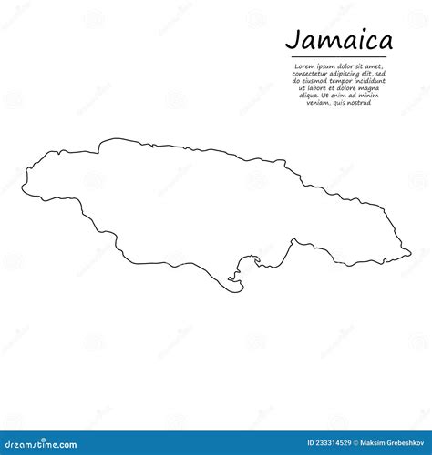 Simple Outline Map Of Jamaica Silhouette In Sketch Line Style Stock