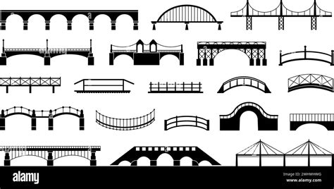 Black Bridges Silhouettes Isolated Bridge Icons Urban Architecture