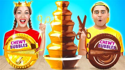 RICH VS POOR CHOCOLATE FOUNTAIN FONDUE CHALLENGE Only One Color