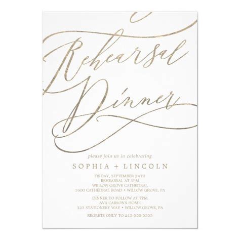 Romantic Gold Calligraphy Rehearsal Dinner Invitation Dinner Party