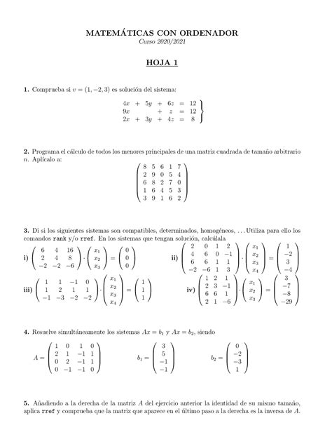 Hoja 1 Ejercicios MATEM ATICAS CON ORDENADOR Curso 2020 HOJA 1 1