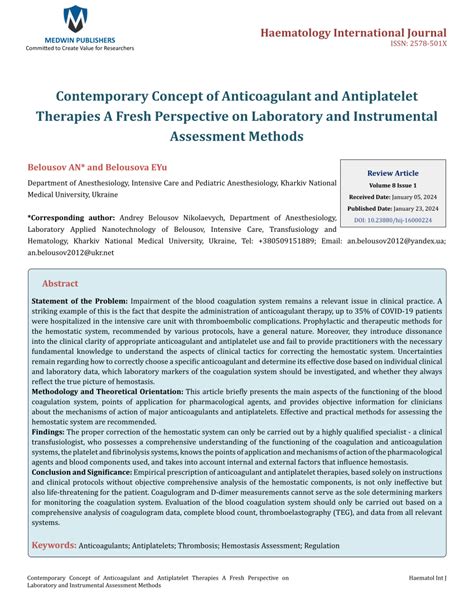 Pdf Contemporary Concept Of Anticoagulant And Antiplatelet Therapies