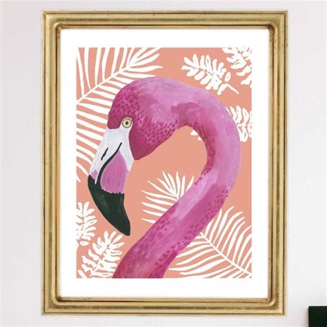 Flamingo Art Print Flamingos Art Pink Bird Wall Decor Jungle Etsy