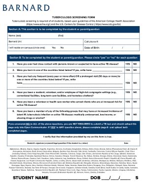 Fillable Online Tuberculosis Screening Form 2 Pdf Fax Email Print