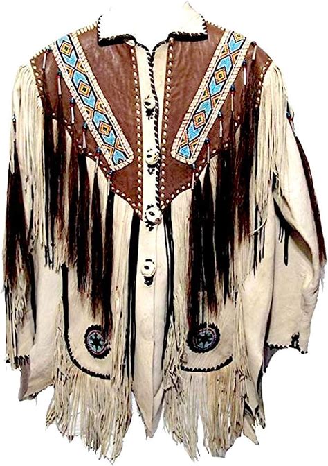 Classyak Herren Western Lederjacke Mit Fransen Perlen Und Knochen Gr