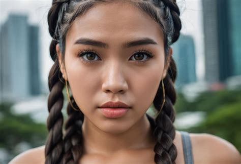 Premium Photo An Asian Woman With Braids On Her Head