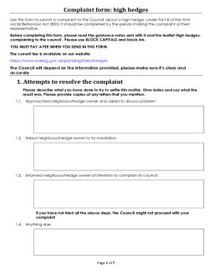 Fillable Online Woking Gov Complaint Form High Hedges Chichester