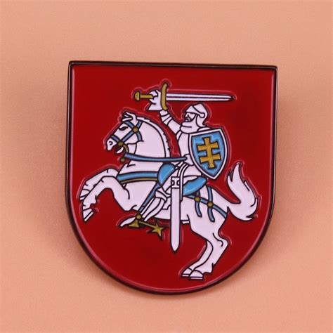 Lithuania Flag Enamel Pin National Emblem Badge Horse Shield Brooch