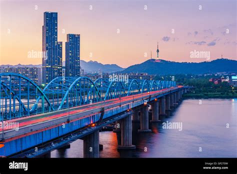 Bridge At Night Of Han River In Seoul City High Resolution Stock