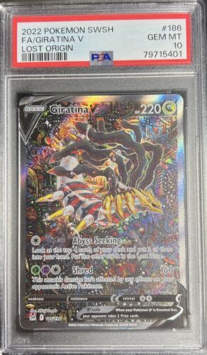 2022 Pokemon Lost Origin 186 Giratina V Alt Art Psa 10 Gem Mint Ebay