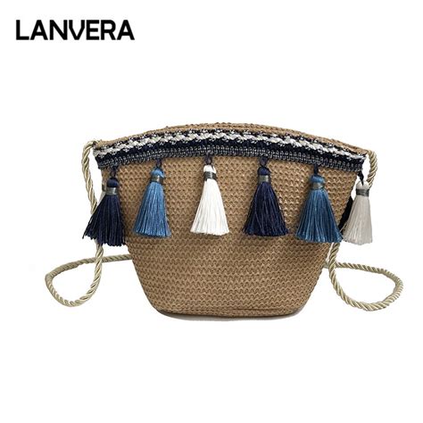 Lanvera Marca Mulheres Totes S Lidos Knitting Balde Borla Bolsa De