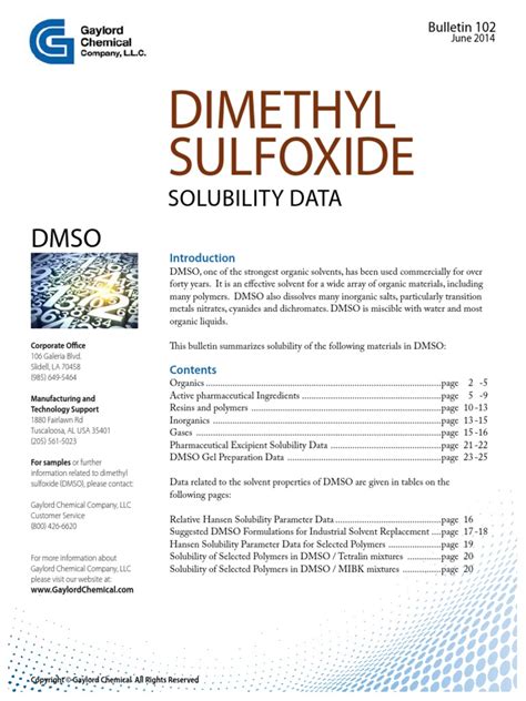 Solubility Data of DMSO | PDF | Dimethyl Sulfoxide | Chloride