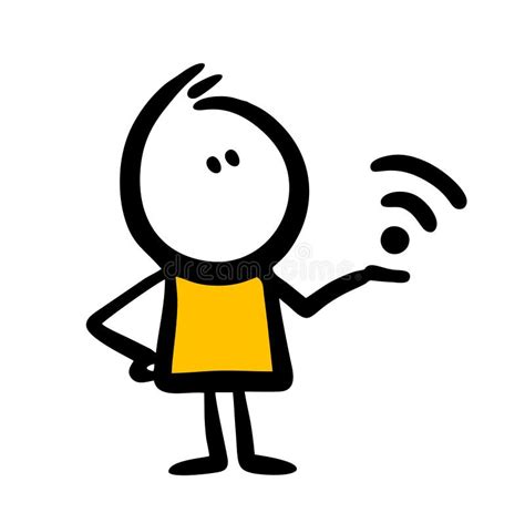 Doodle Character Holds Wifi Sign In His Hand Stock Vector