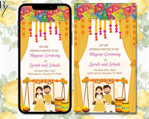 Editable Haldi Mayoun Mayun Dholki Mehndi Sangeet Invitation Card