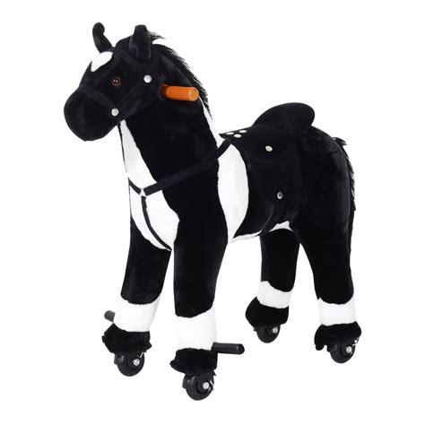 Qaba Extra Large Kids Plush Ride On Toy Walking Horse With Wheels And