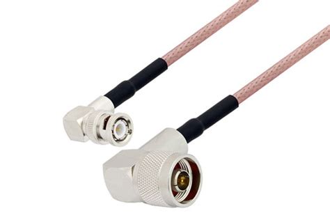 Bnc Male Right Angle To N Male Right Angle Cable 12 Inch Length Using Rg142 Coax With Heatshrink