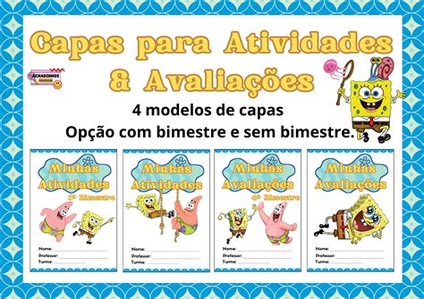 Avaliações Sobre Bob Esponja - 🌟 Capas para Atividades & Avaliações - Bob Esponja - 🔎🏫📗 Ac...
