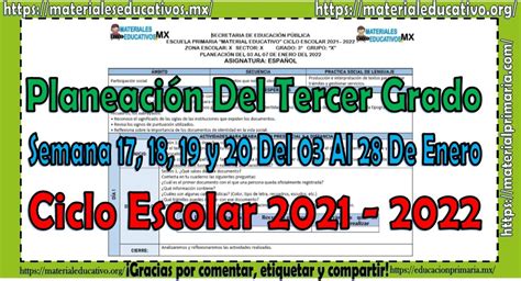 Planeación del tercer grado de primaria semana 17 18 19 y 20 del 03