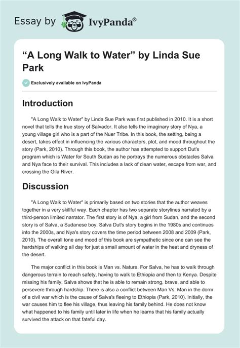 A Long Walk To Water By Linda Sue Park Words Report Example