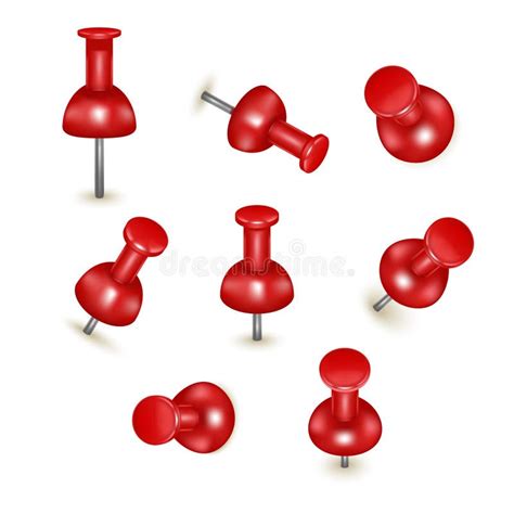 Realistic Detailed D Red Push Pins Different Angles Set Vector Stock