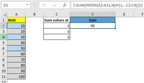 Return An Array Using In Excel Using Index Function