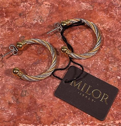 Milor Fine Jewelry White Yellow 14k Gold Twist Hoop Post Earrings Qvc Nwt Ebay