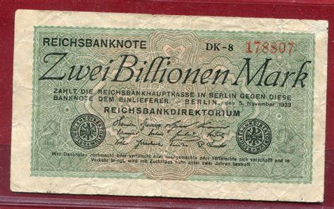 Inflation Dt Reich Billionen Mark Reichsbanknote