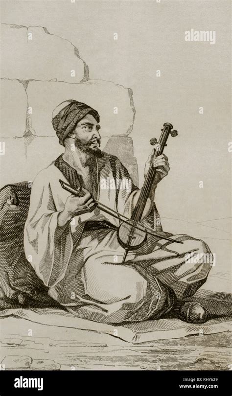 History of Arabia. Arab playing the kamancheh. Engraving by Vernier ...