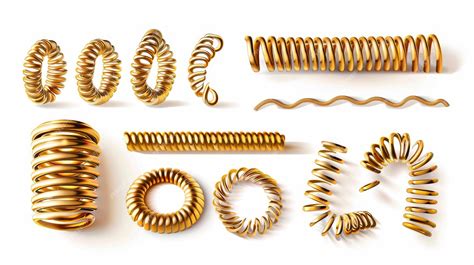 premium photo set  realistic golden spring coils   variety