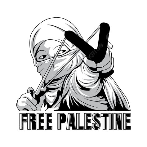 Garis Besar Ilustrasi Wanita Palestina Bebas Menggunakan Ketapel Vektor