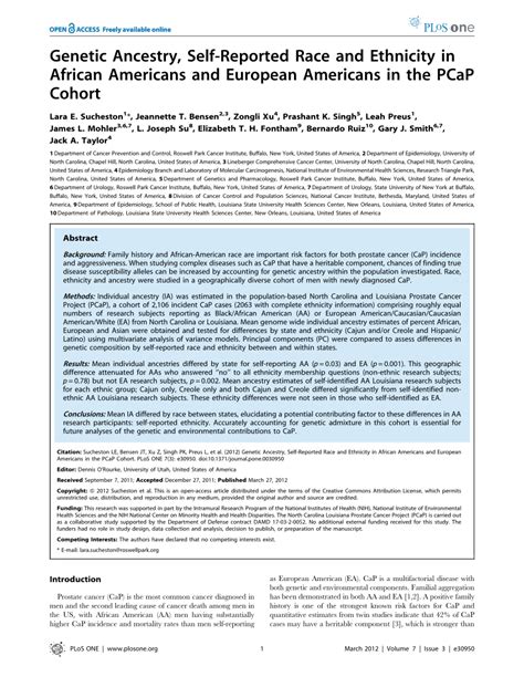 Pdf Genetic Ancestry Self Reported Race And Ethnicity In African Americans And European