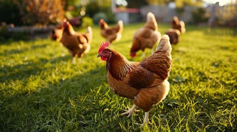 Premium Photo Flock Of Chickens Grazing On The Grass Hens On A