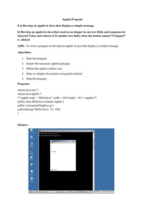 Ex No 8 9 Lecture Notes Applet Program 8 A Develop An Applet In