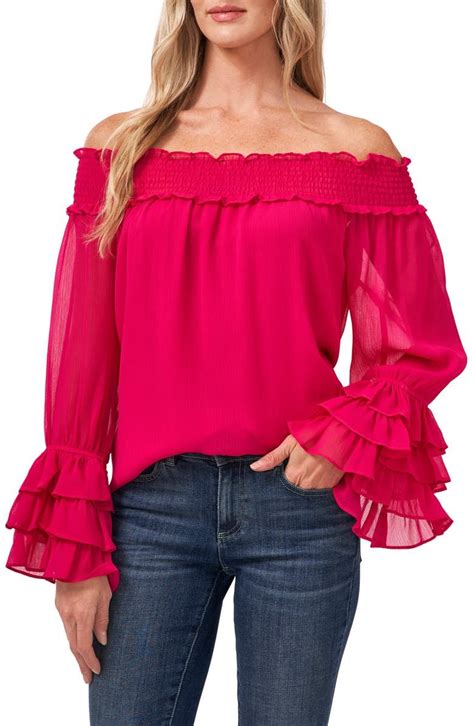 Cece Off The Shoulder Ruffle Cuff Blouse Nordstrom Women Cuffed Blouse Women Long Sleeve