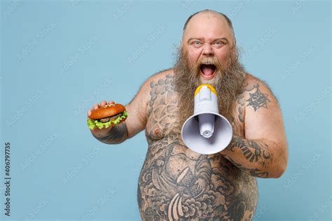 Angry Fat Pudge Obese Chubby Overweight Man Has Tattooed Naked Bare Big