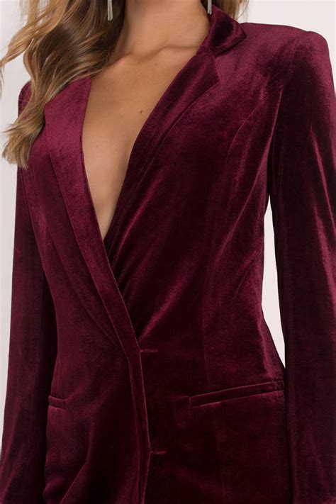 Cara Velvet Blazer Dress In Wine 39 Tobi Us