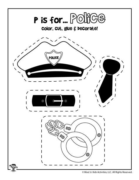 P Is For Police Color Cut And Paste Woo Jr Kids Activities