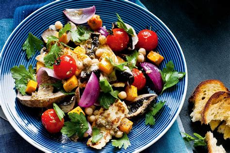 Warm Roasted Vegetable Chickpea And Haloumi Salad Recipes