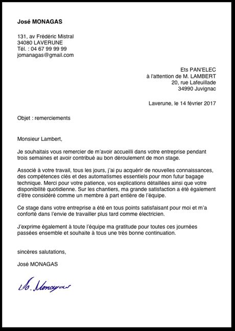 Courrier De Remerciement Lire