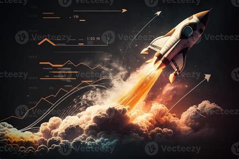 Rocket Ship Blasting Off Into Space With Stock Market Related