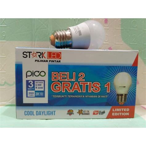 Jual LAMPI LED STARK 3 WATT PAKET BELI 2 GRATIS 1 NYALA PUTIH SNI