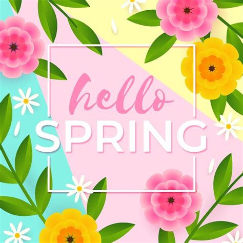 Free Vector Hello Spring Lettering Design With Flat Flowers