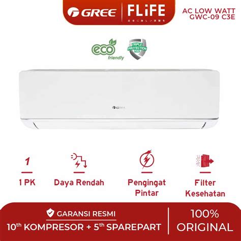 Jual GREE AC DELUXE LOW WATT 1PK PUTIH Model GWC 09C3E Unit Indoor