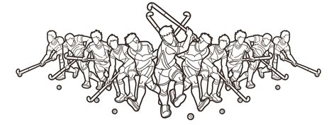 Field Hockey Sport Team Male Players Action Outline 12280241 Vector Art