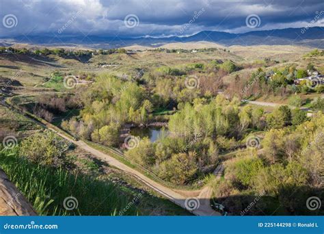 Boise Idaho Neighborhood Skyline And Trail On The Hill View From