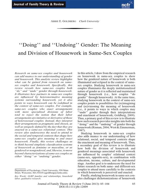 Doing And Undoing Gender The Meaning And Division Of Housework In Same Sex Couples Pdf Pdf