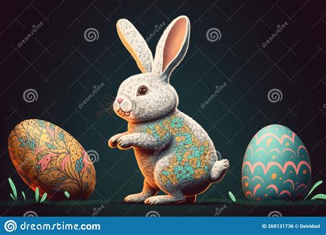 Cute Easter Bunny Cartoon Illustration Generative Ai Illustration